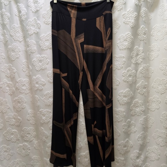 CLARA SUNWOO Pants - Clara Sunwoo XL Black Bronze Geometric Abstract Wide Leg Liquid Jersey Pants
